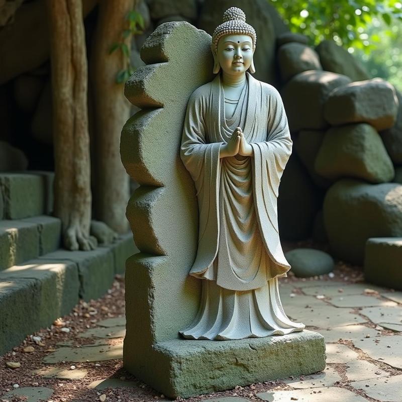 Tượng Thái Thượng Lão Quân bằng đá đặt ở nơi yên bình, cổ kính